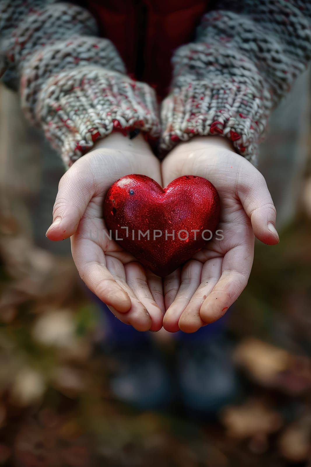 Heart in the hands of a child. Selective focus. Kid.