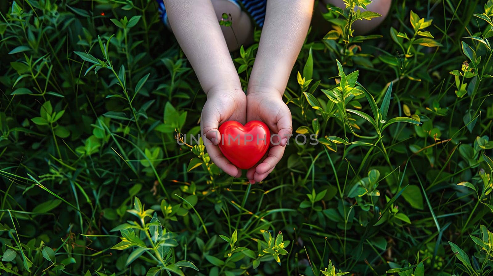 Heart in the hands of a child. Selective focus. Kid.