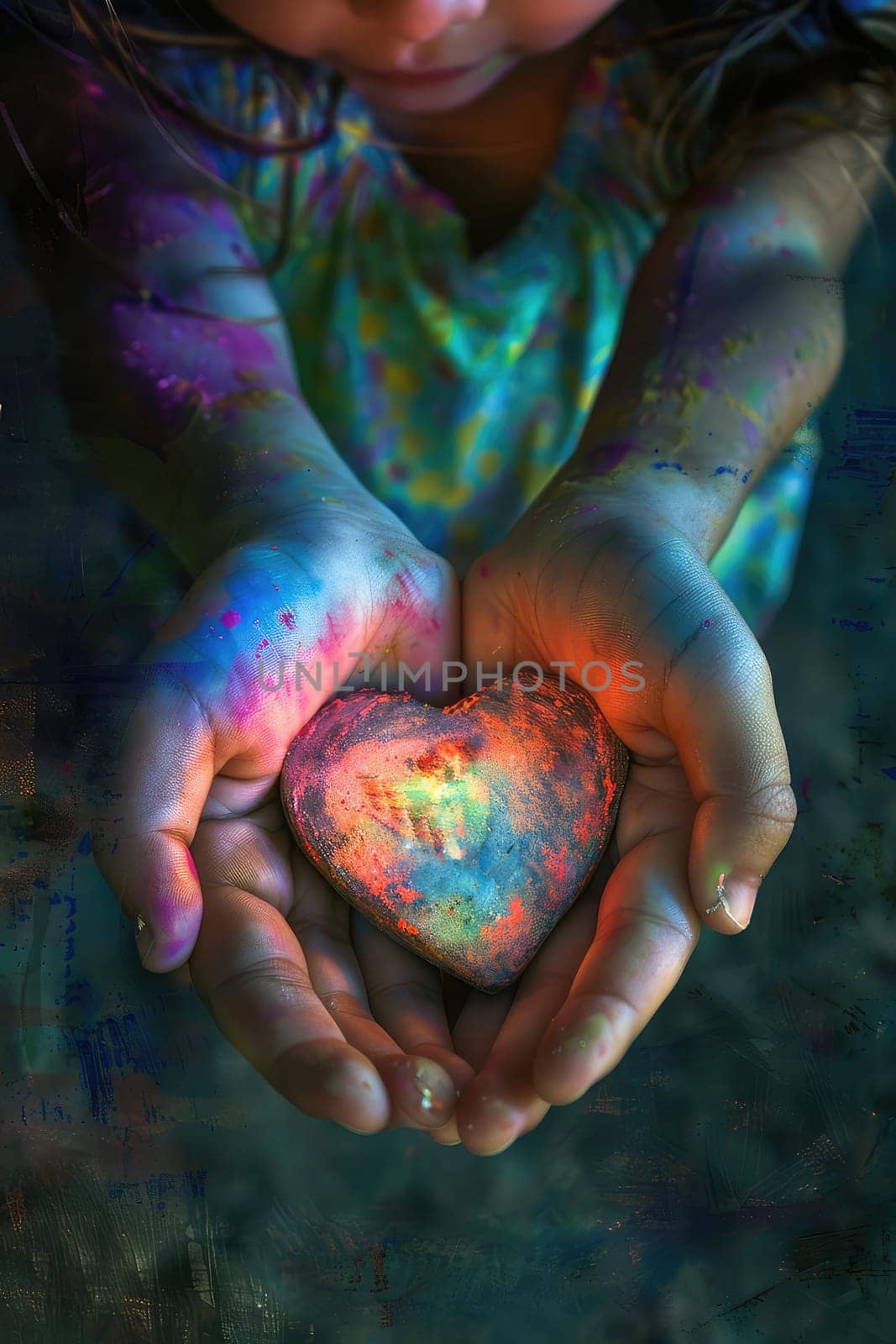 Heart in the hands of a child. Selective focus. Kid.