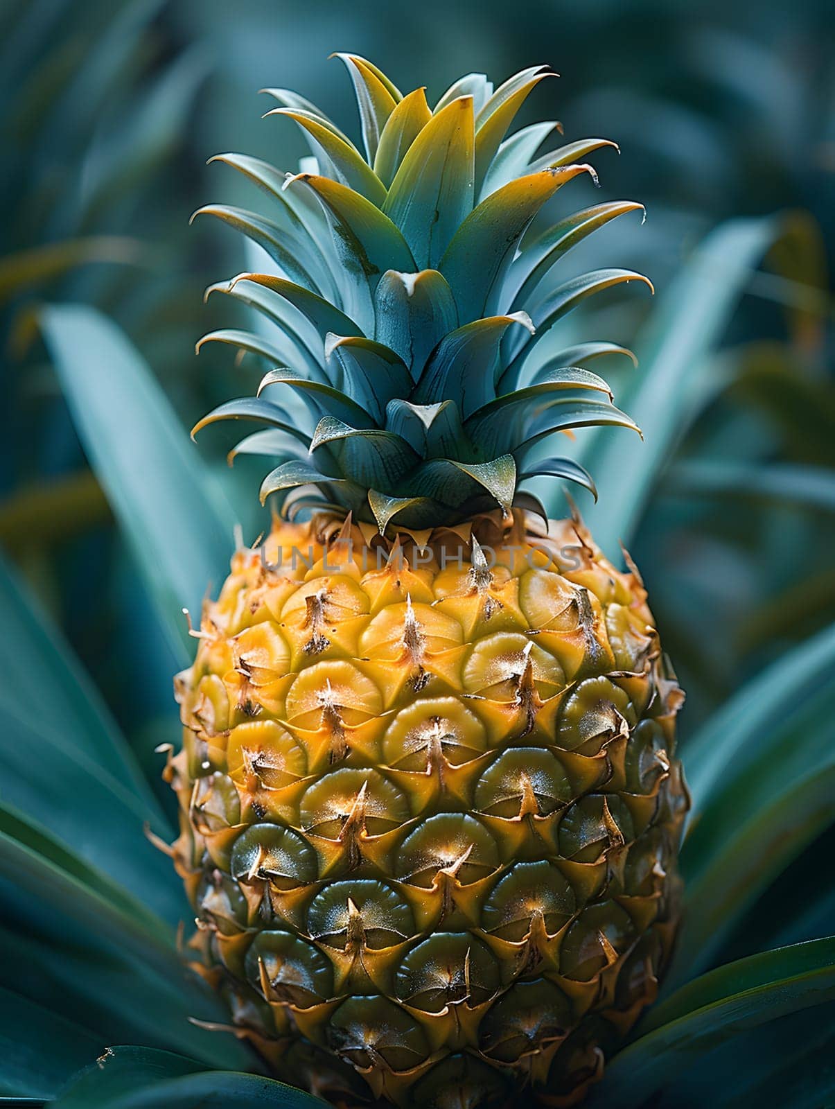 A pineapple, also known as ananas, is a fruit that grows on a terrestrial plant. It is a natural food produced by a flowering plant