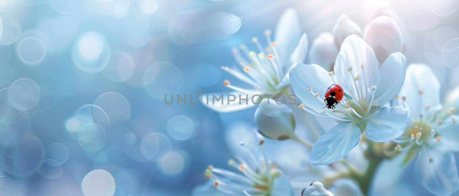 A beautiful flower with a ladybug on it by AI generated image.