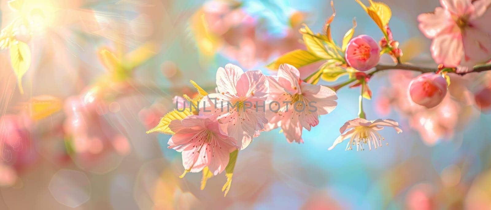 A close up of a pink flower with a bright blue sky in the background by AI generated image by wichayada