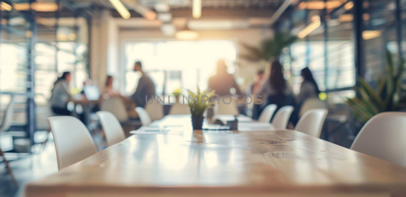 A group of people are sitting around a table in a conference room by AI generated image.