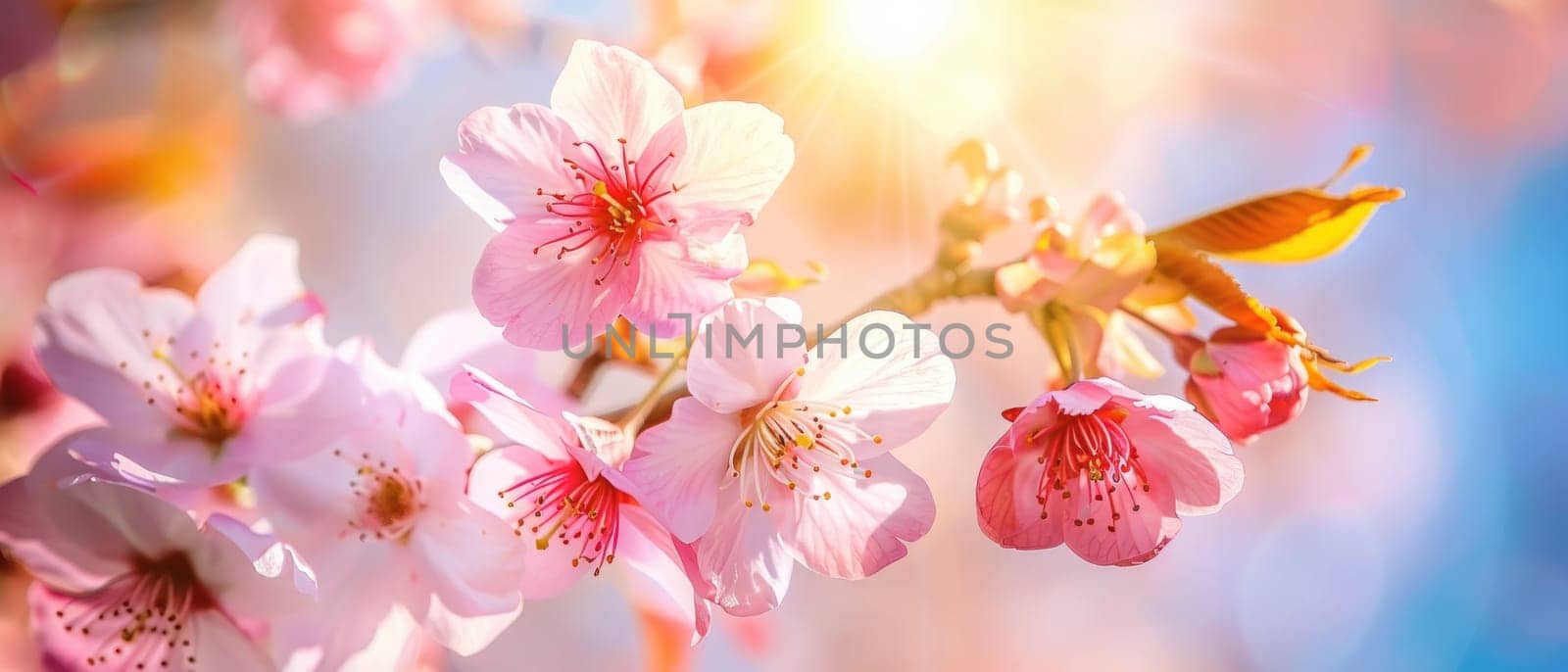 A close up of a pink flower with a bright blue sky in the background by AI generated image by wichayada