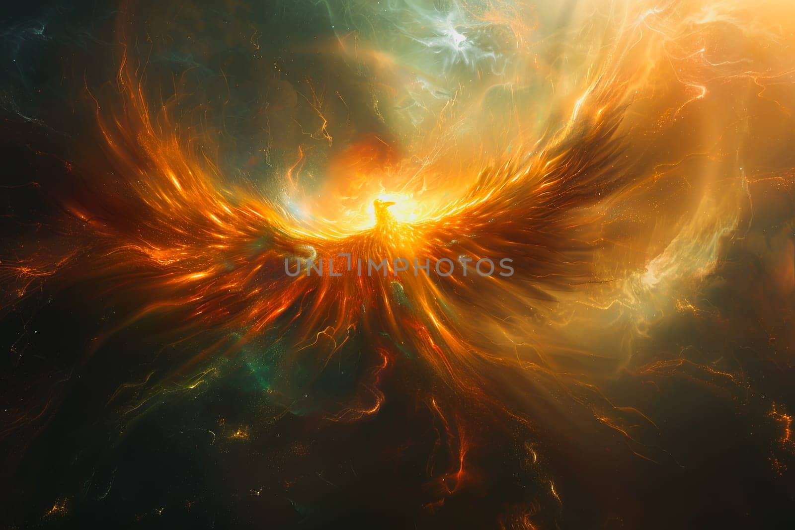 hologram of a transparent mythical phoenix glowing with ethereal radiance by Manastrong