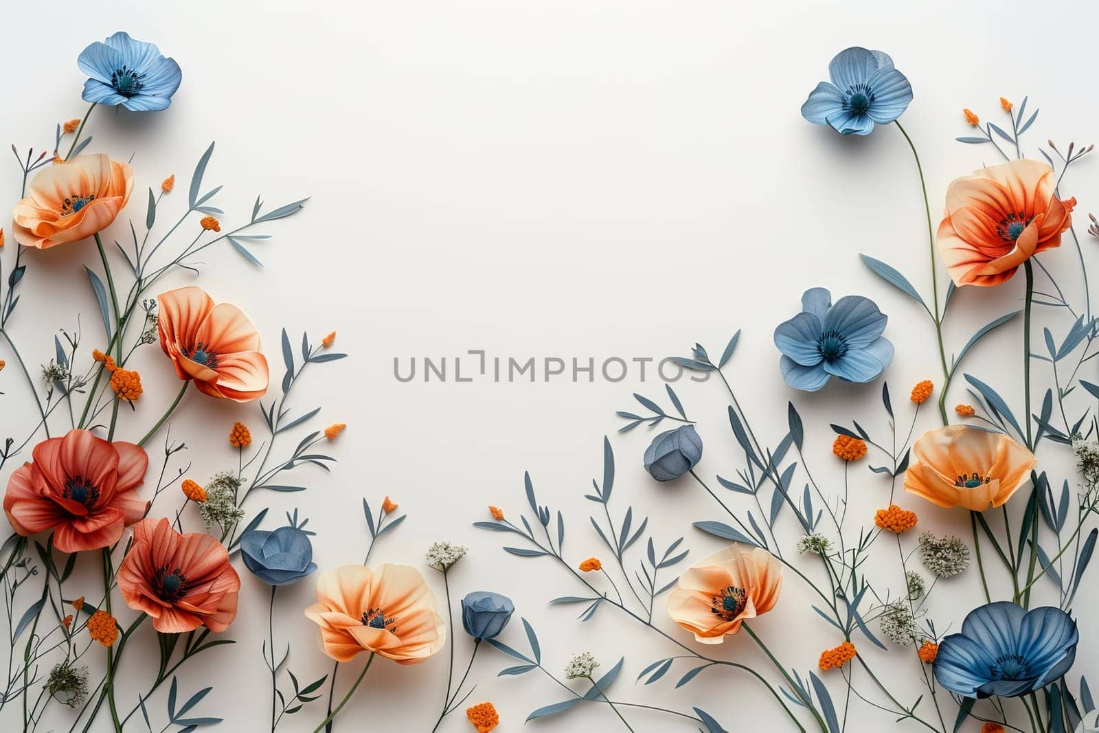 A white frame with a floral border and a large orange flower in the center by itchaznong