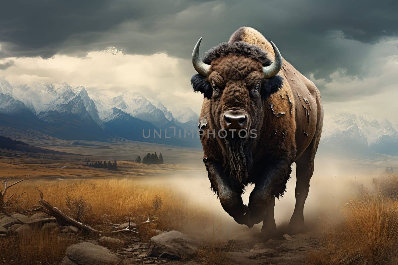 Robust American bison summer. Generate Ai by ylivdesign