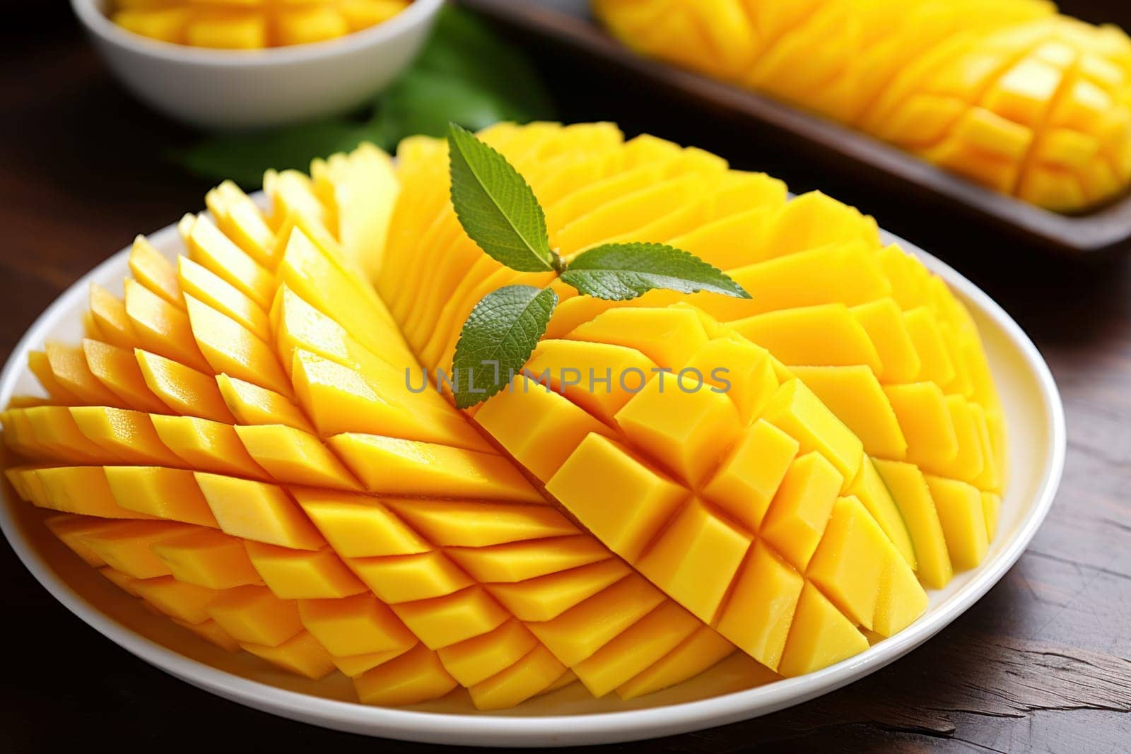 Vibrant Mango slices fruit. Tropical dessert. Generate Ai