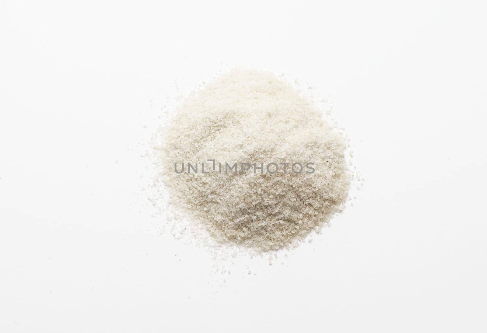 Isolated Celtic Gray Sea Salt On White Background, Top View. Horizontal Plane. Natural And Unrefined Salt Harvested From Brittany, France. Natural Minerals And Trace Elements, Superfood by netatsi