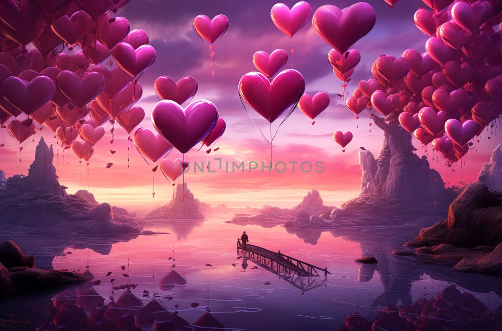 Vibrant Heart magenta balloon love. Romantic day gift. Generate Ai