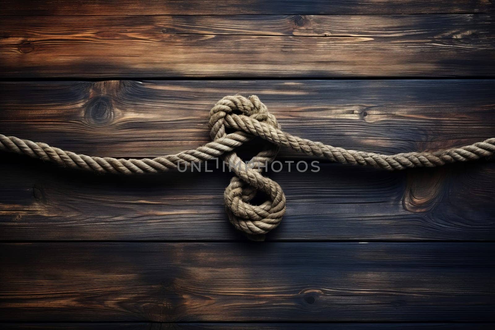 Sturdy Marine knot on wooden background. Generate AI by ylivdesign