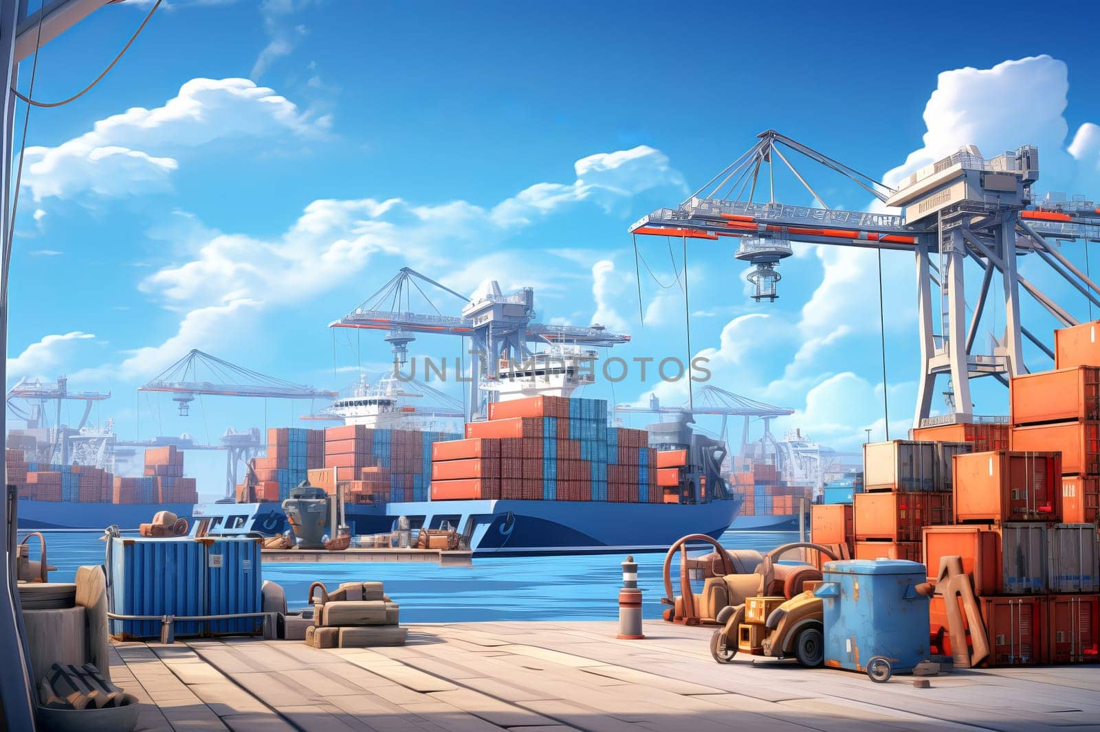 Industrial Marine port cargo. Vessel industrial. Generate Ai