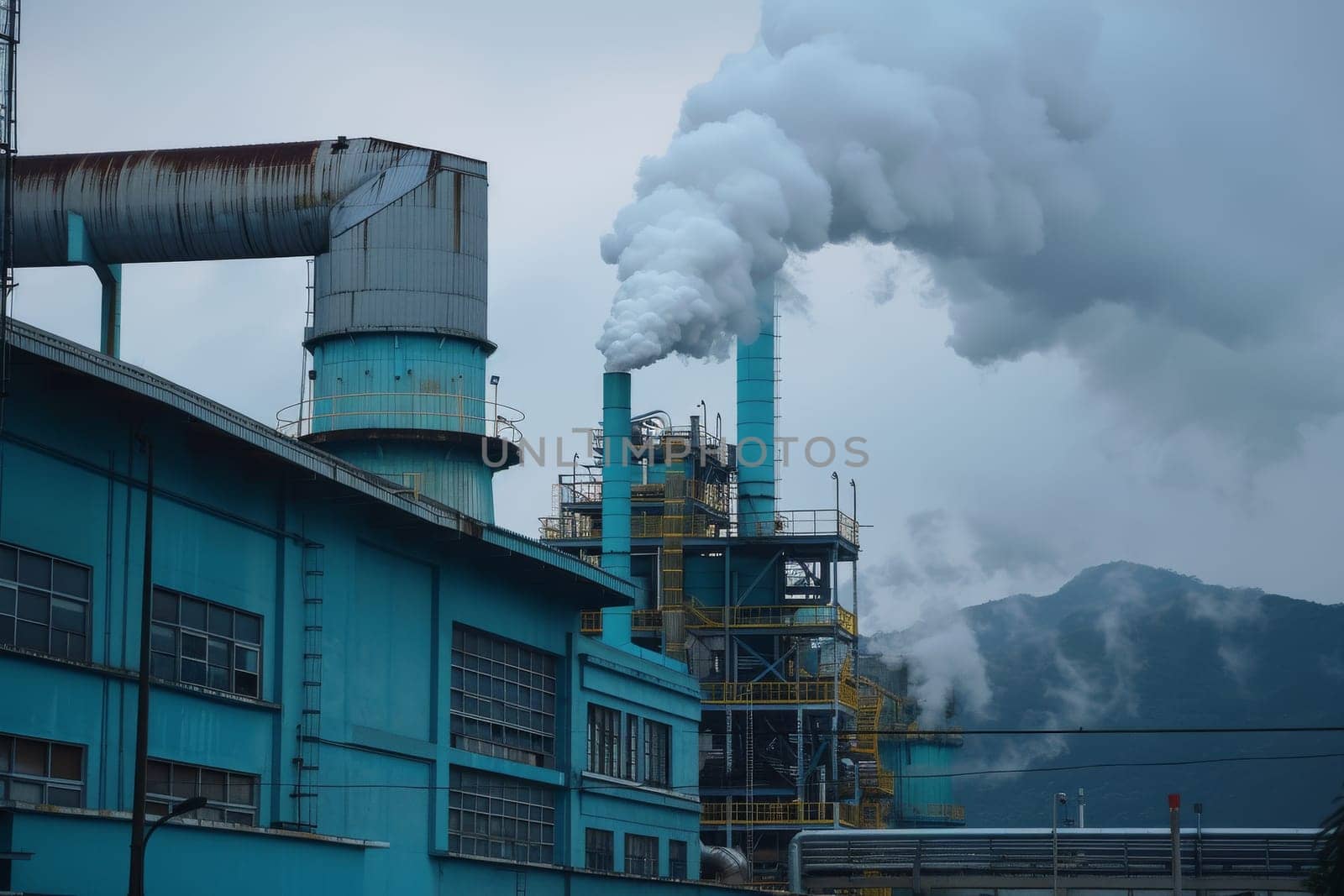 A large industrial plant with a tall stack of smoke coming out of it by itchaznong