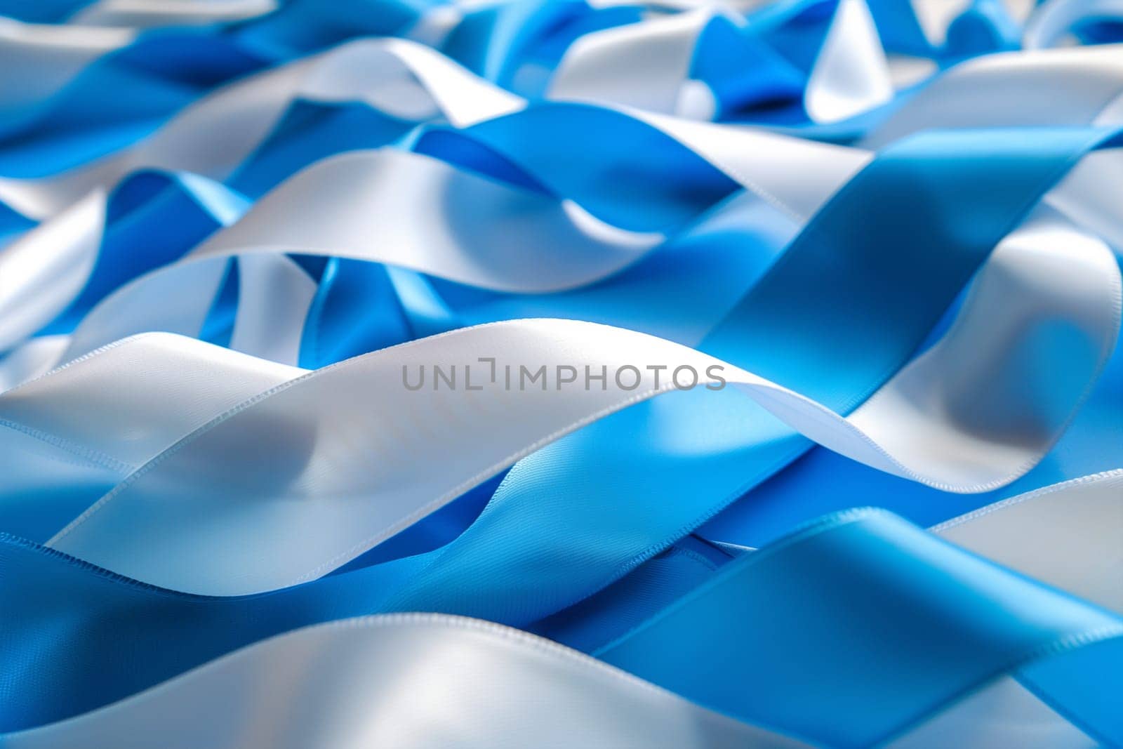A background featuring wavy ribbons in shades of blue and white, creating a dynamic and playful visual effect.