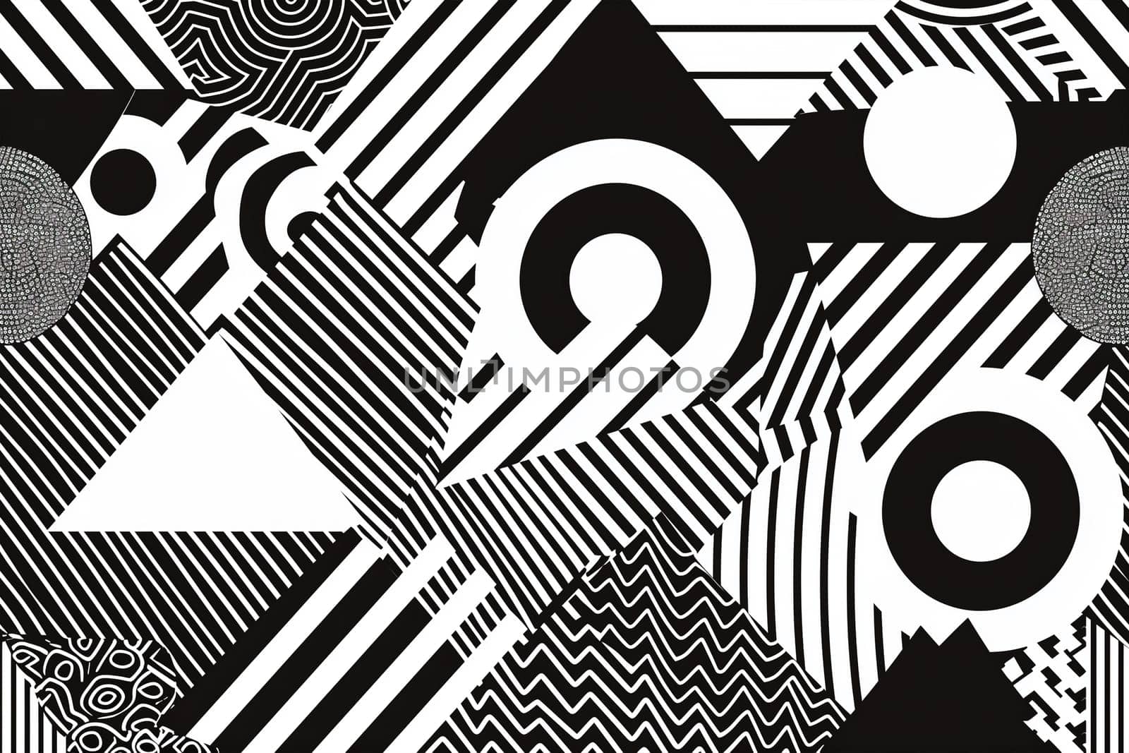 Intricate black and white design featuring interconnected circles forming an abstract pattern.