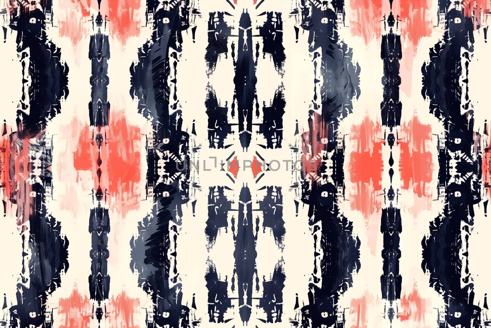 An abstract pattern in black, white, and red colors with intricate geometric shapes and lines creating a visually striking design.