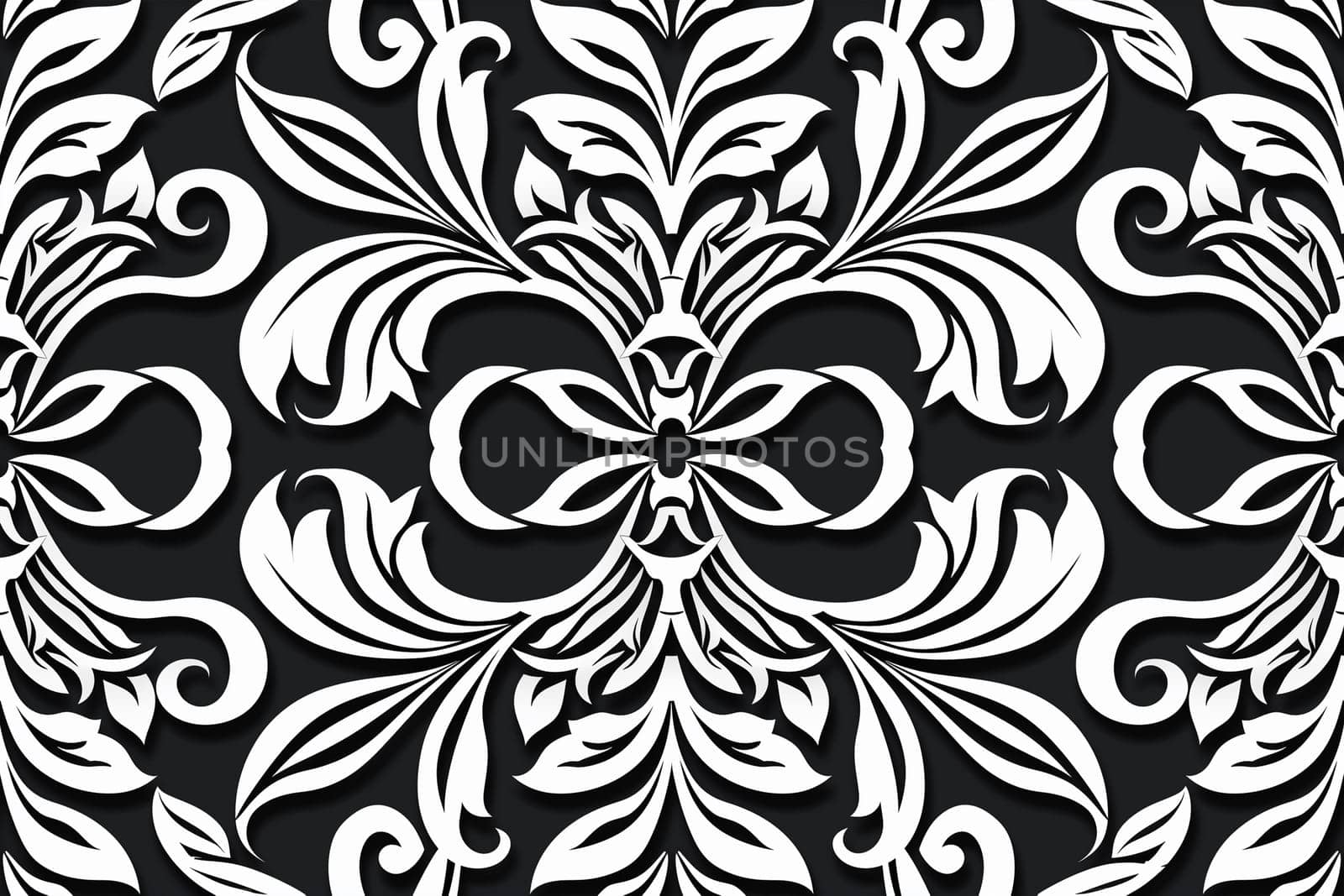 A black and white pattern featuring a prominent large flower as the central element, creating a bold visual contrast and focal point in the design.