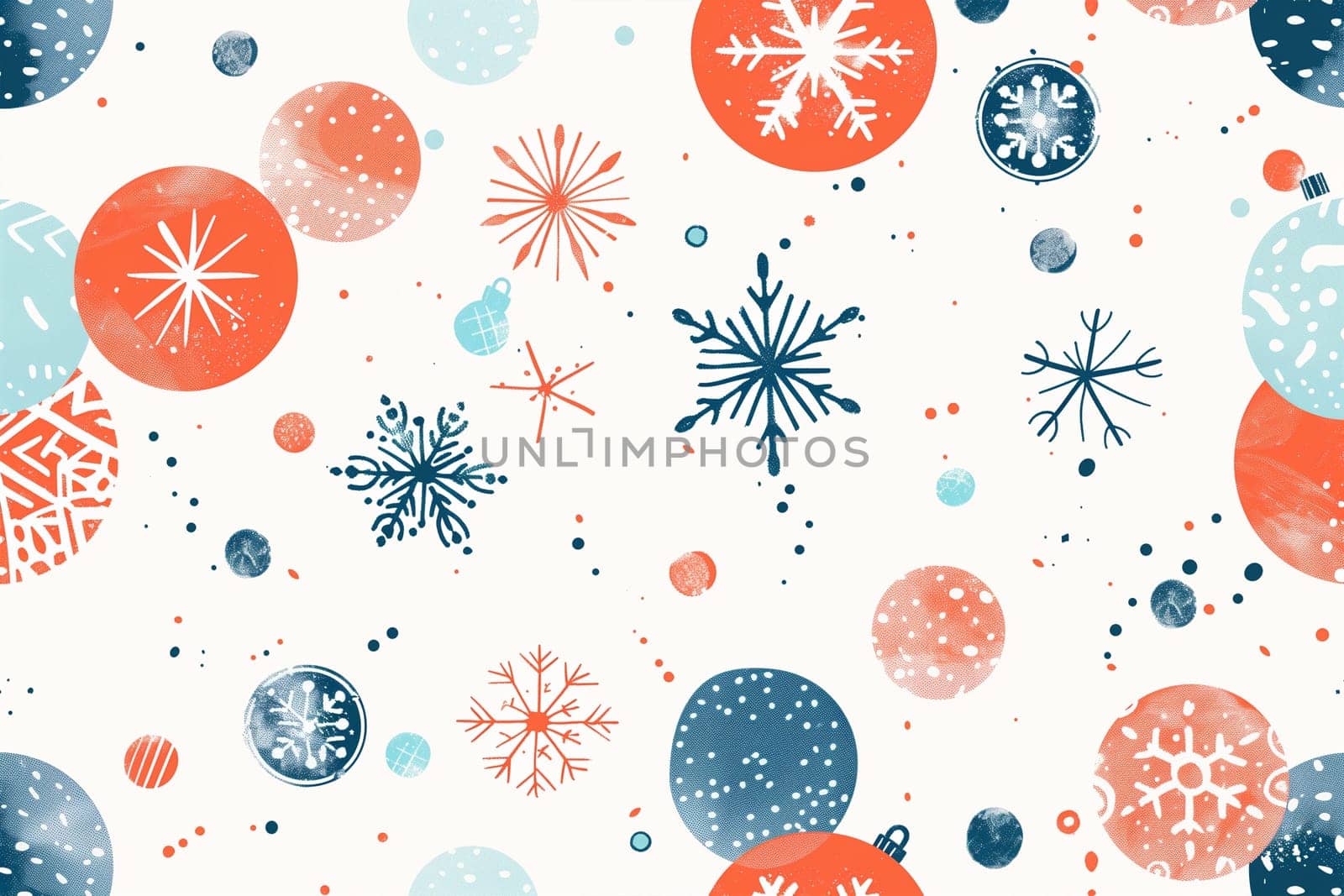 Rows of red and blue snowflakes on a white background.