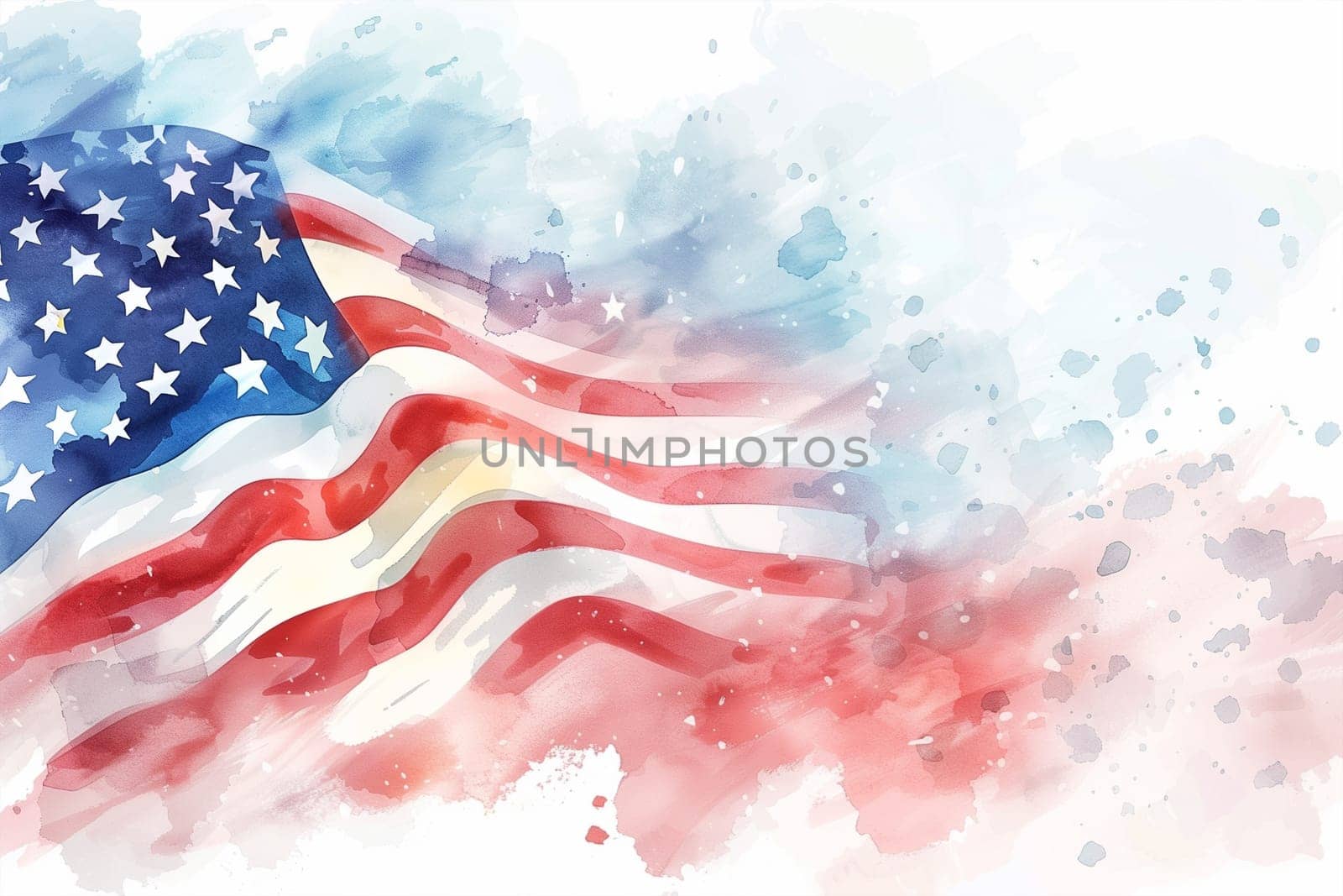 An American flag, symbolizing the United States, painted on a stark white background.