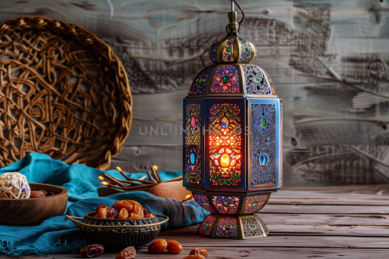 Traditional Islamic Lantern Illuminating a Rustic Table During Ramadan by Sd28DimoN_1976