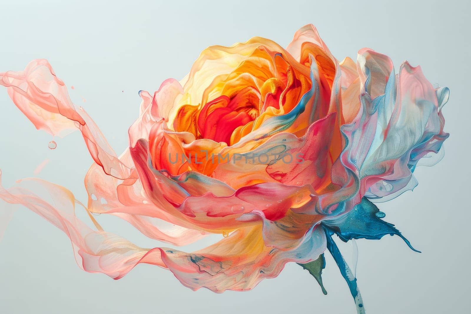 A rose with pink, orange and yellow petals is the main focus of the image by itchaznong