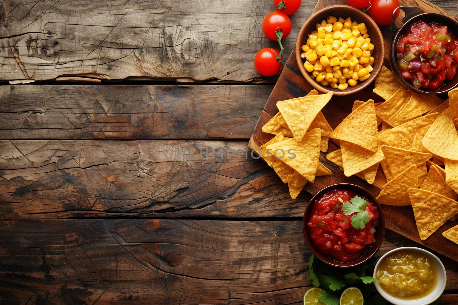 A table covered with bowls of salsa and tortilla chips, ready to serve for a Cinco de Mayo celebration.