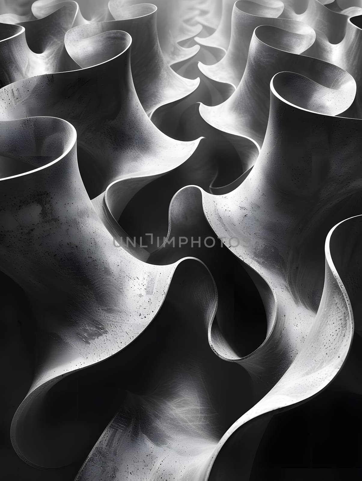 A blackandwhite closeup photo of a metal pipe maze in monochrome style by Nadtochiy