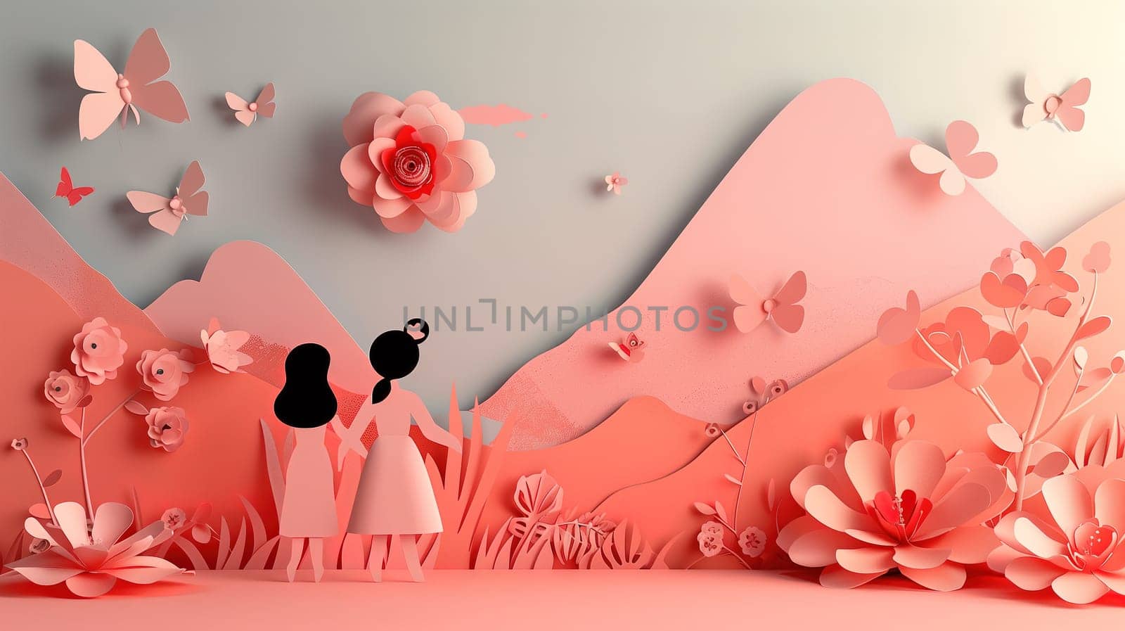 Paper Cut of a Girl and a Boy in a Field of Flowers by TRMK