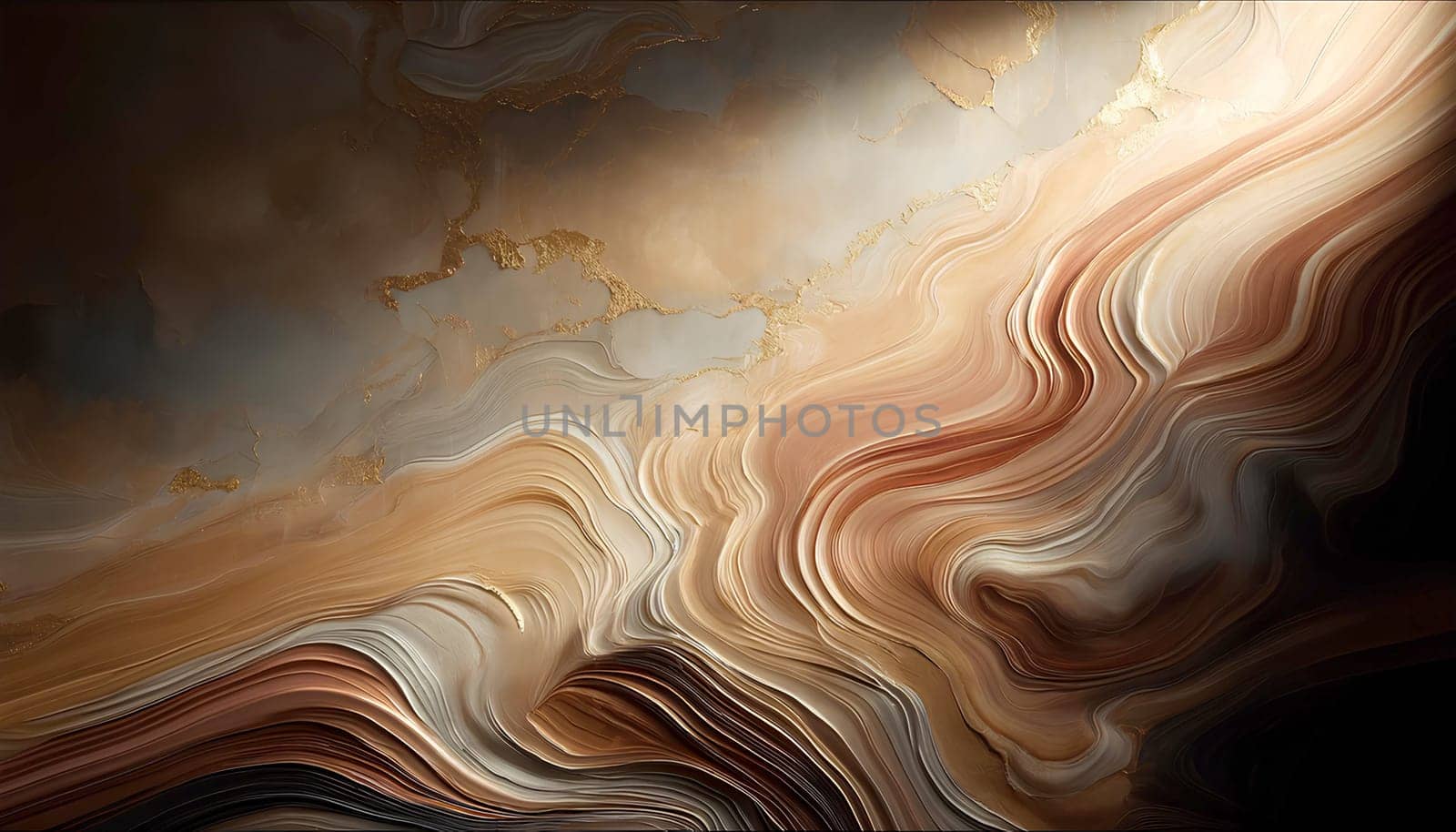 Brown shiny Venetian plaster texture with smooth waves.