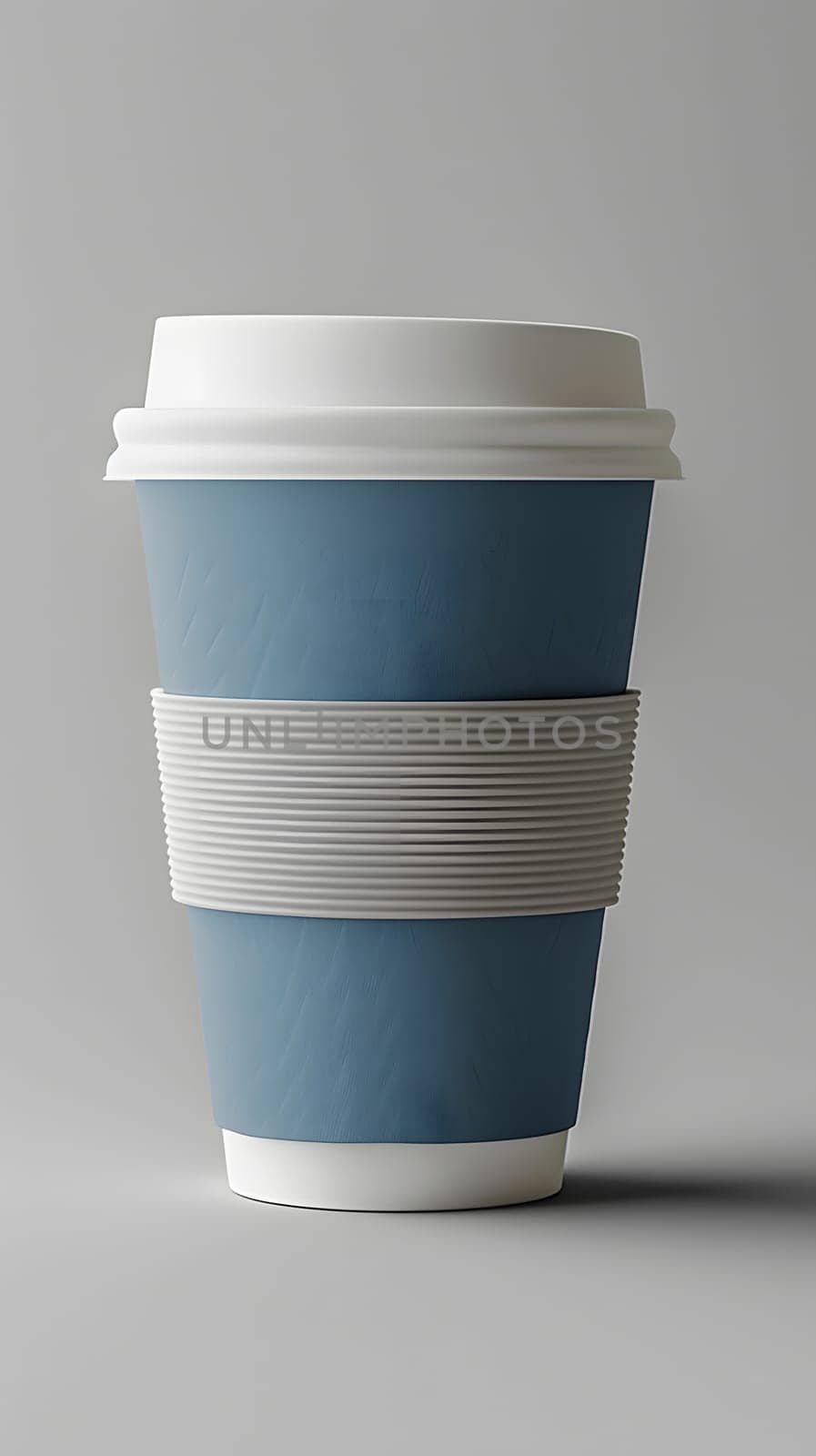 A rectangular blue and white striped coffee cup with a plastic white lid. This drinkware is perfect for holding your favorite liquid hot or cold beverages