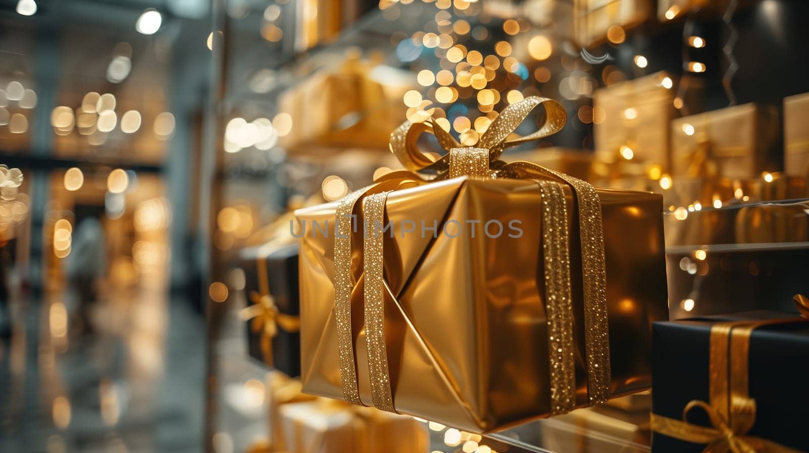 A collection of various presents are neatly arranged and displayed on a shelf, ready to be purchased or gifted. The presents come in different shapes, sizes, and colors, adding a festive touch to the setting.