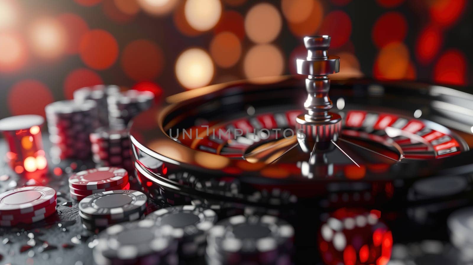 Spinning Casino Wheel Surrounded by Casino Chips by TRMK