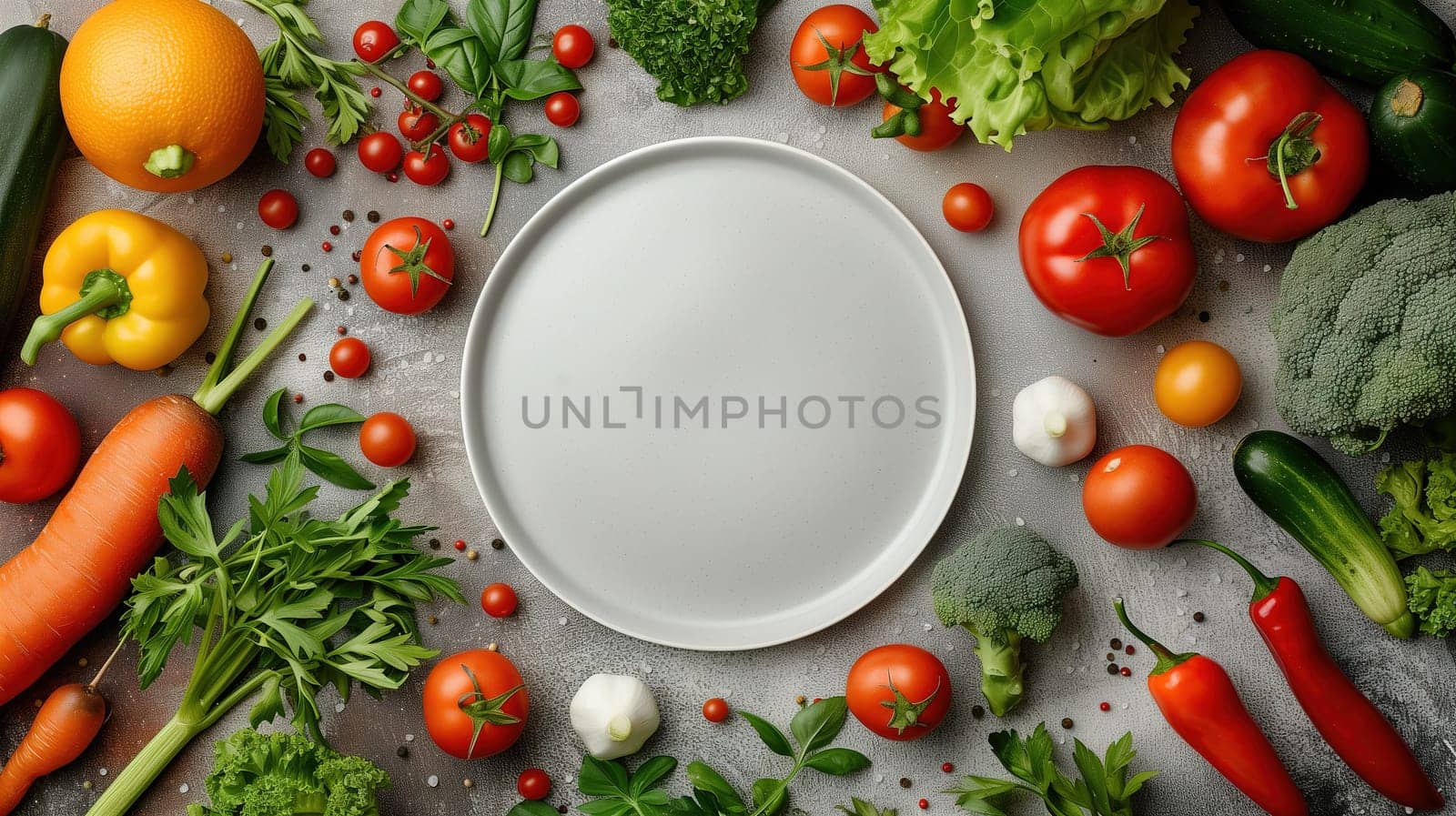 On a wooden table, there is an assortment of fresh vegetables such as tomatoes, cucumbers, bell peppers, carrots, lettuce, onions, and more. The vegetables are neatly organized and ready for use in cooking or salads.