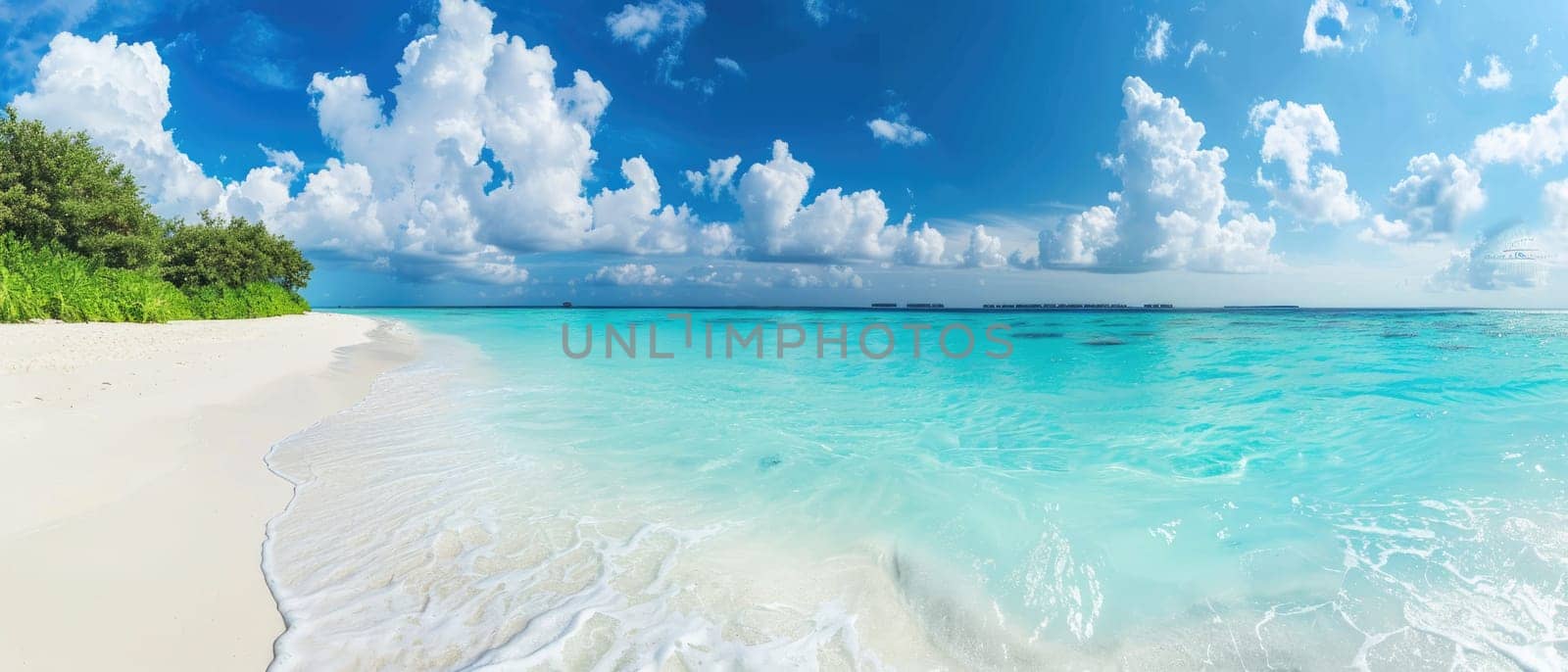 A beautiful blue ocean with white foam on the shore by AI generated image.