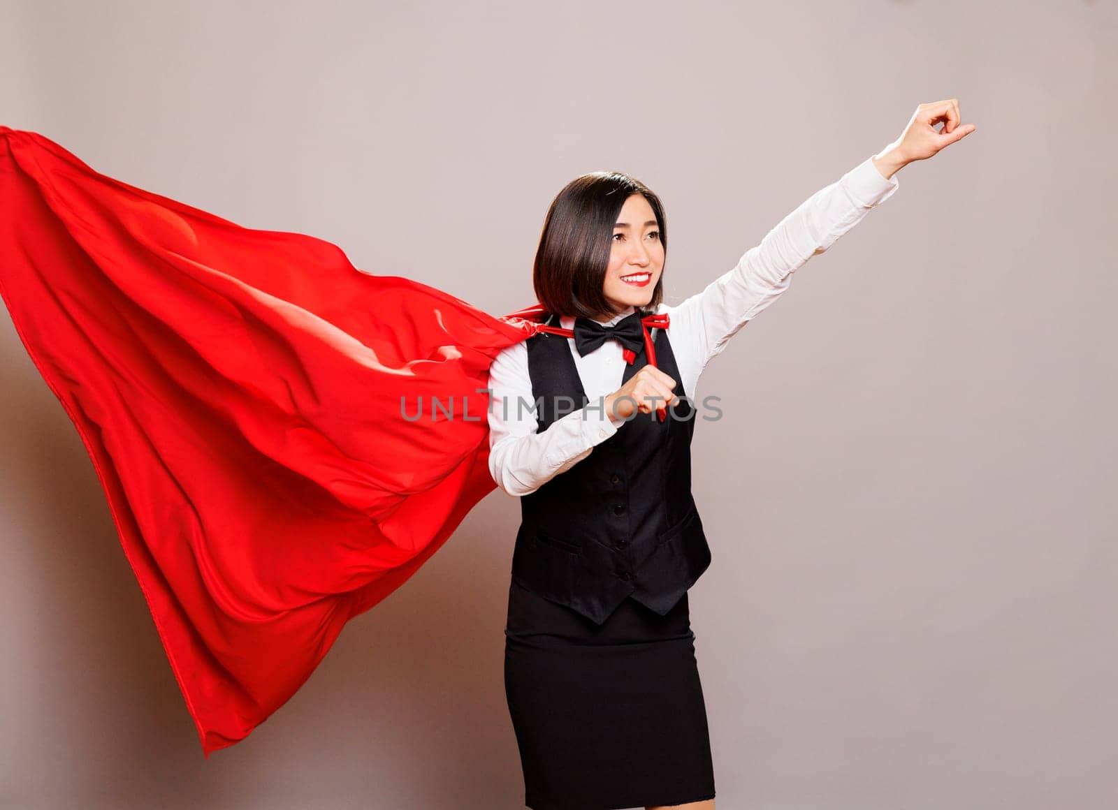 Receptionist flying in superman cloak by DCStudio