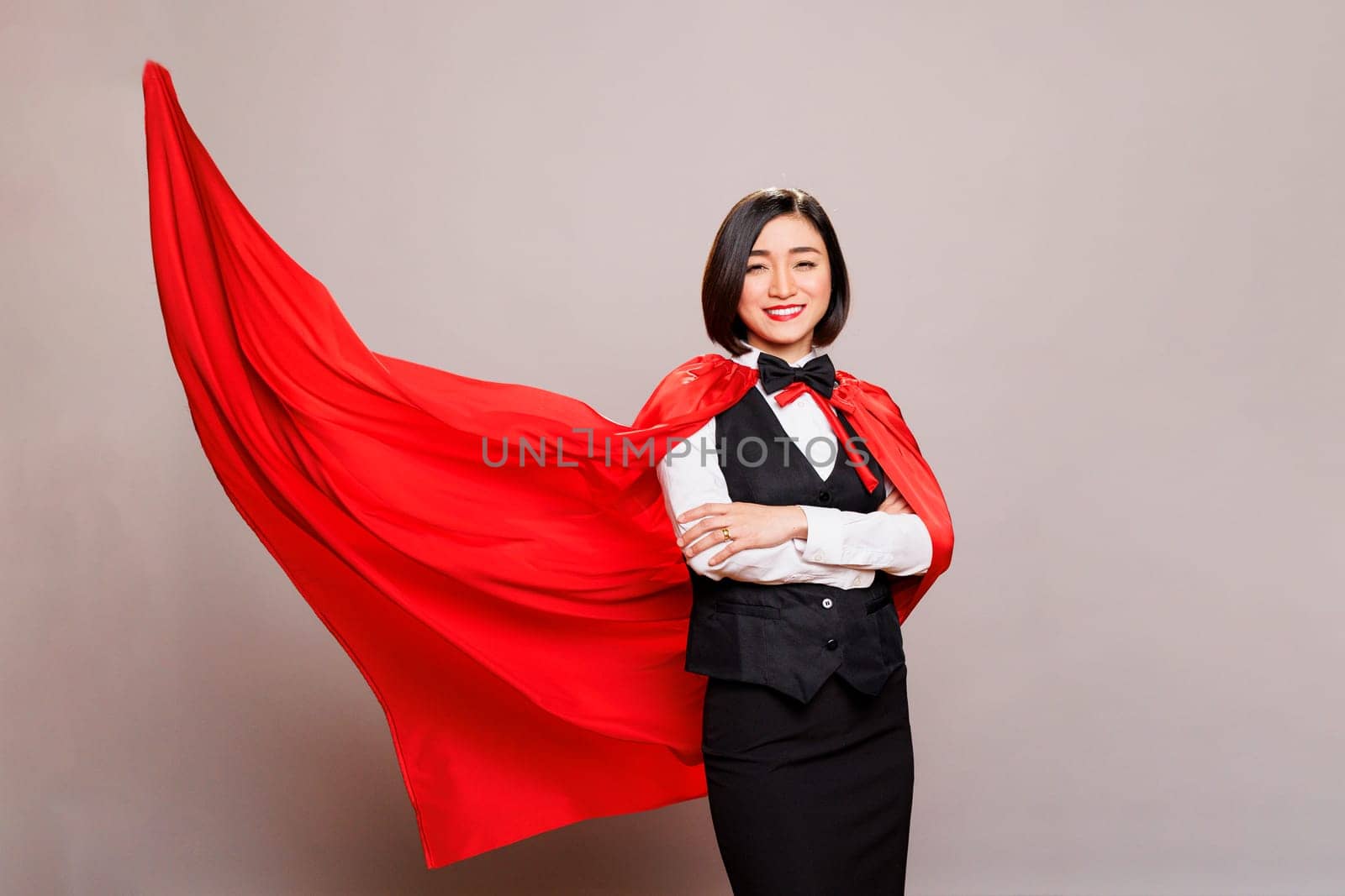 Waitress in fluttering superwoman cloak by DCStudio