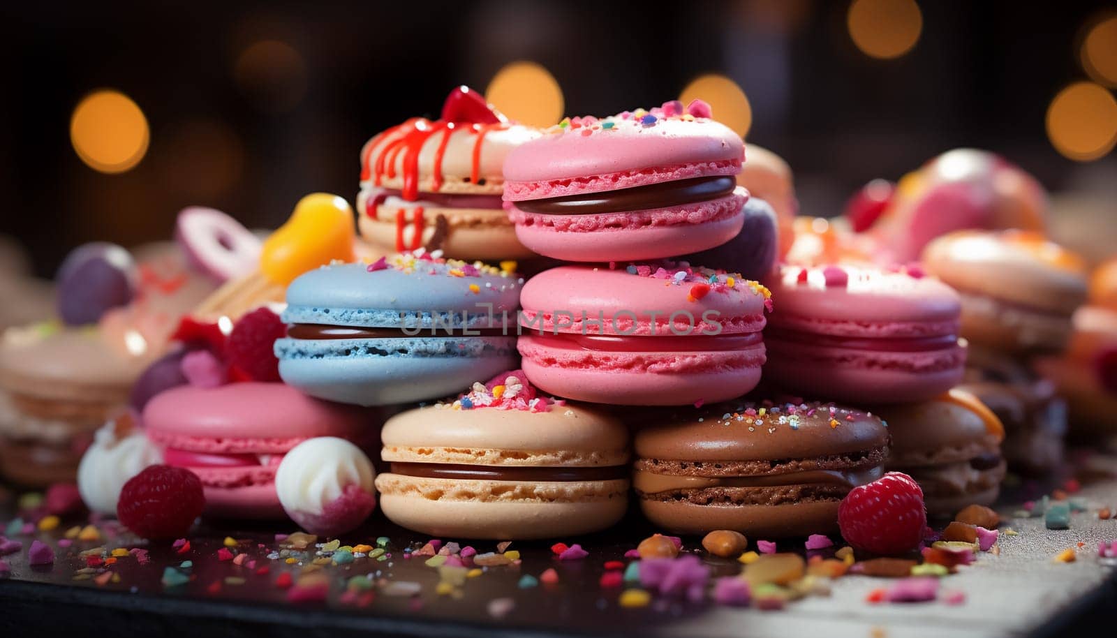 Close-up of multicolored macaroon. High quality photo