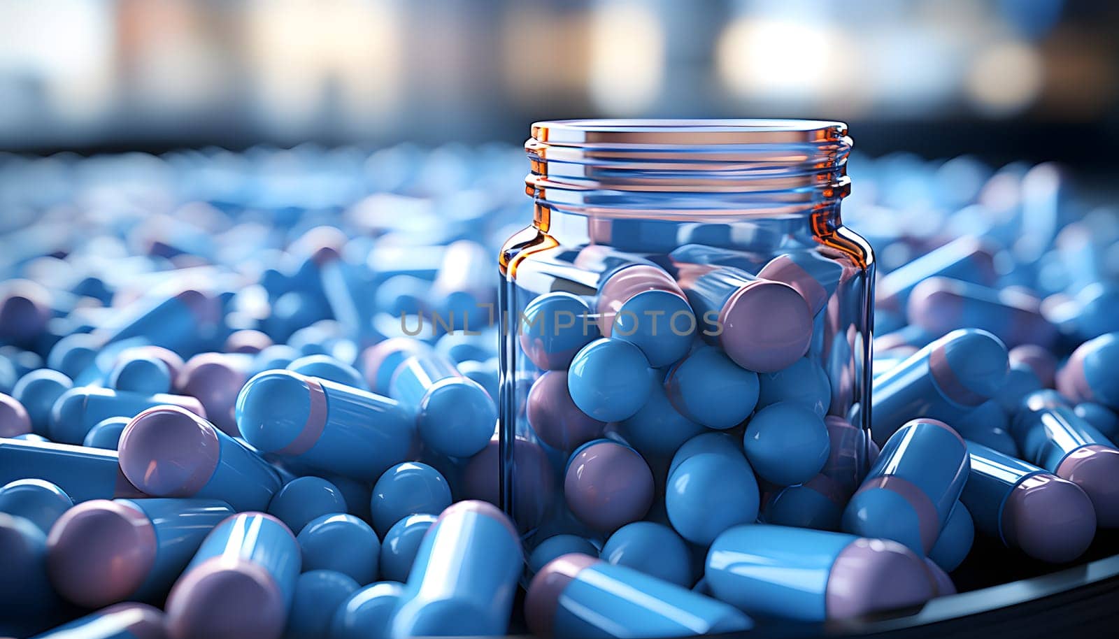 White pills on blue background by Nadtochiy