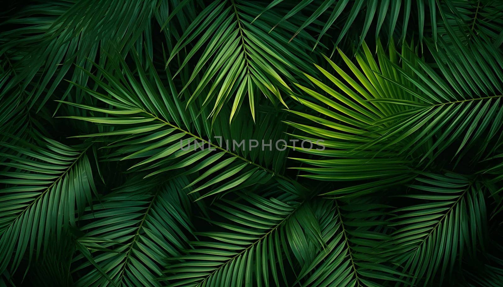 This photo captures the intricate details of vibrant green palm tree leaves, showcasing their unique texture and arrangement up close.