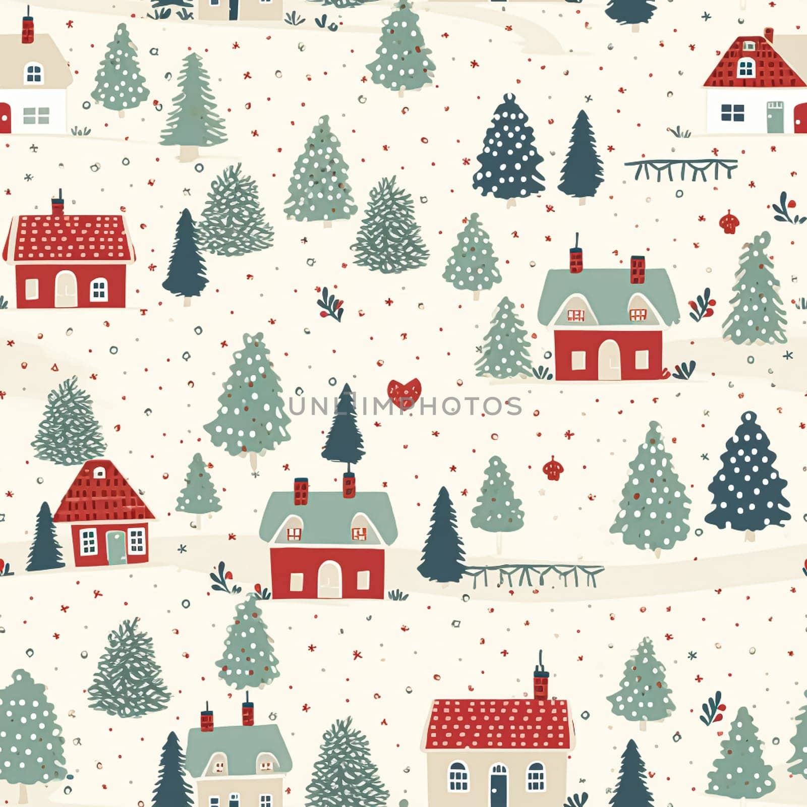 Seamless pattern, tileable Christmas holiday country dots print, English countryside cottage for wallpaper, wrapping paper, scrapbook, fabric and product design inspiration