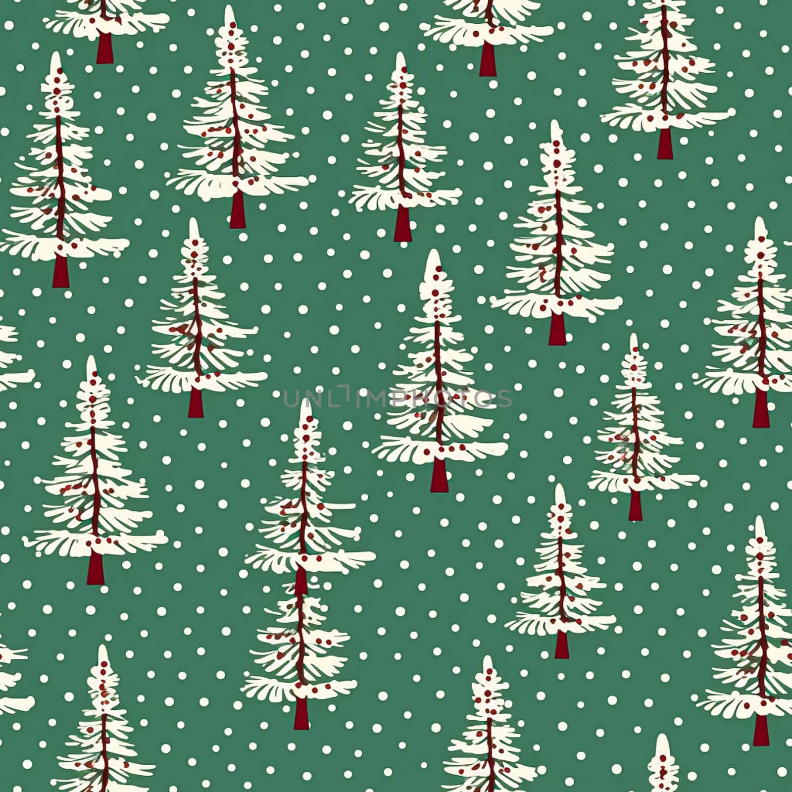 Christmas tree seamless pattern, tileable winter holiday country forest print for wallpaper, green wrapping paper, scrapbook, fabric and product design by Anneleven