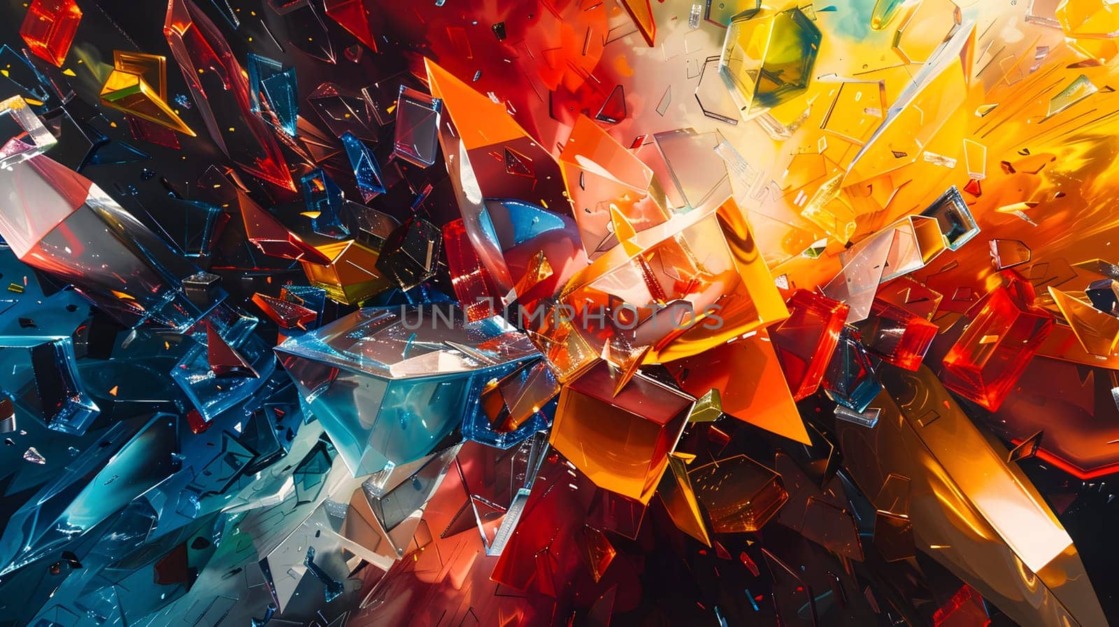 Vibrant abstract painting featuring a multitude of colorful triangles by Nadtochiy