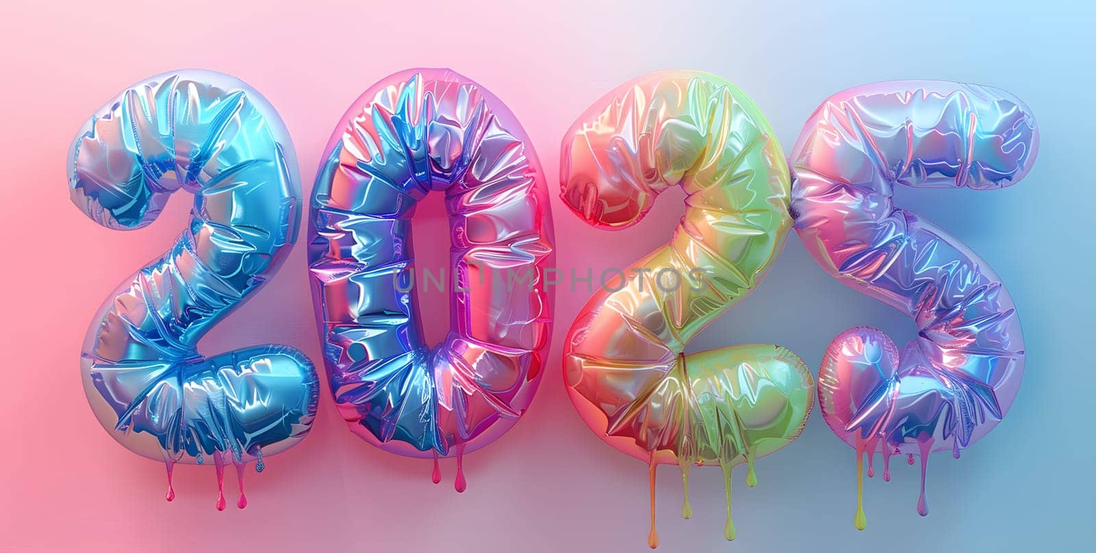 2022 depicted with colorful balloons on a pink and electric blue background by Nadtochiy