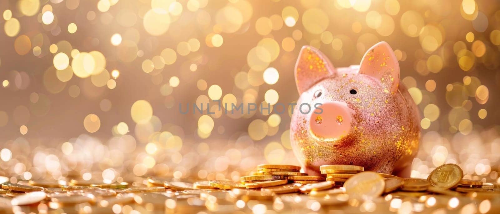 A pig is sitting on a pile of gold coins by golfmerrymaker