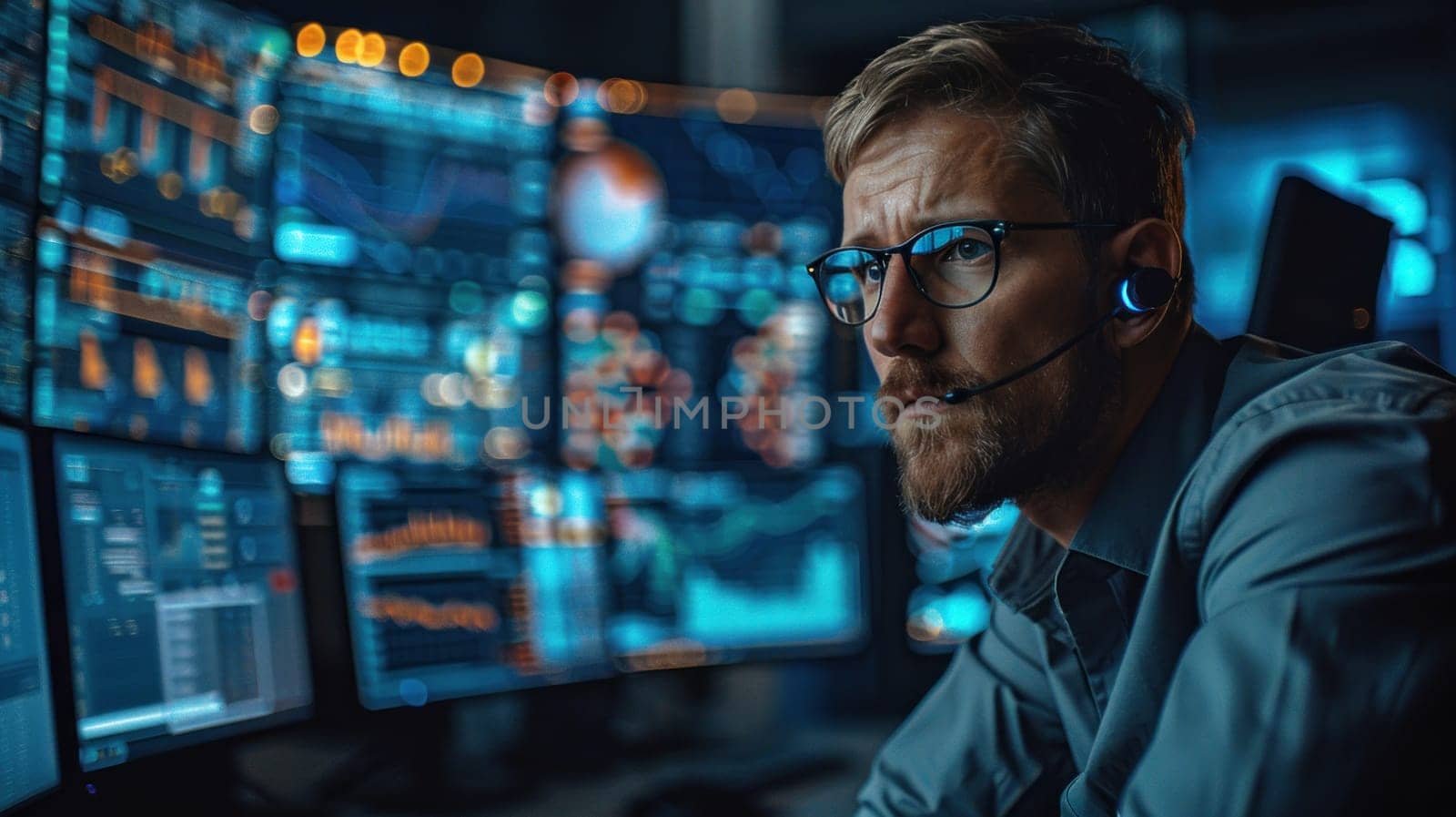 A man is sitting in front of a computer monitor security network by golfmerrymaker