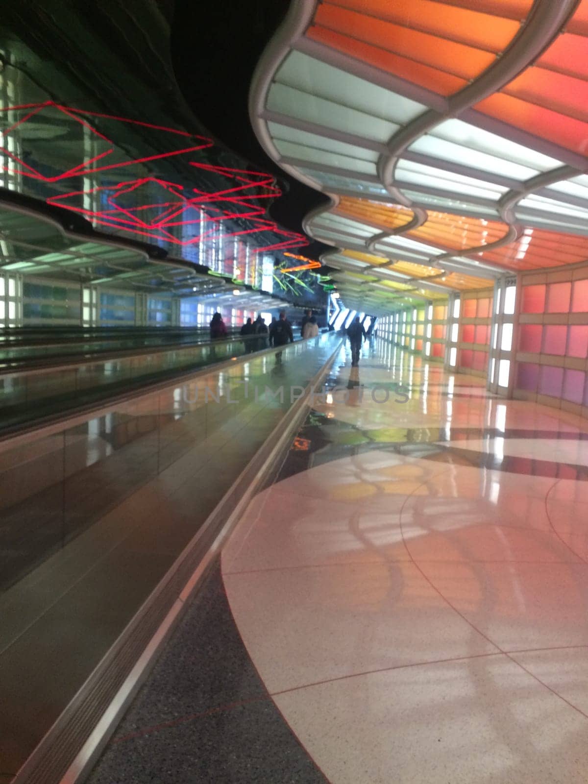 Chicago O'Hare International Airport Modern Colorful Lighting . High quality photo