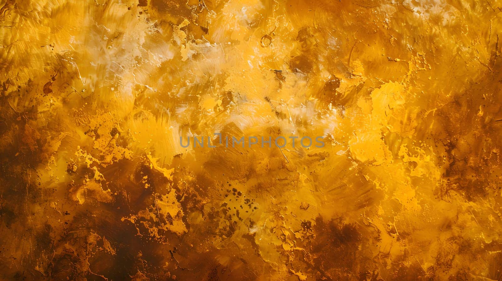 A closeup of a marble texture background in yellow and brown tones resembling the hues of amber in the sky. The heat from the flamelike patterns create an astronomical object art feel