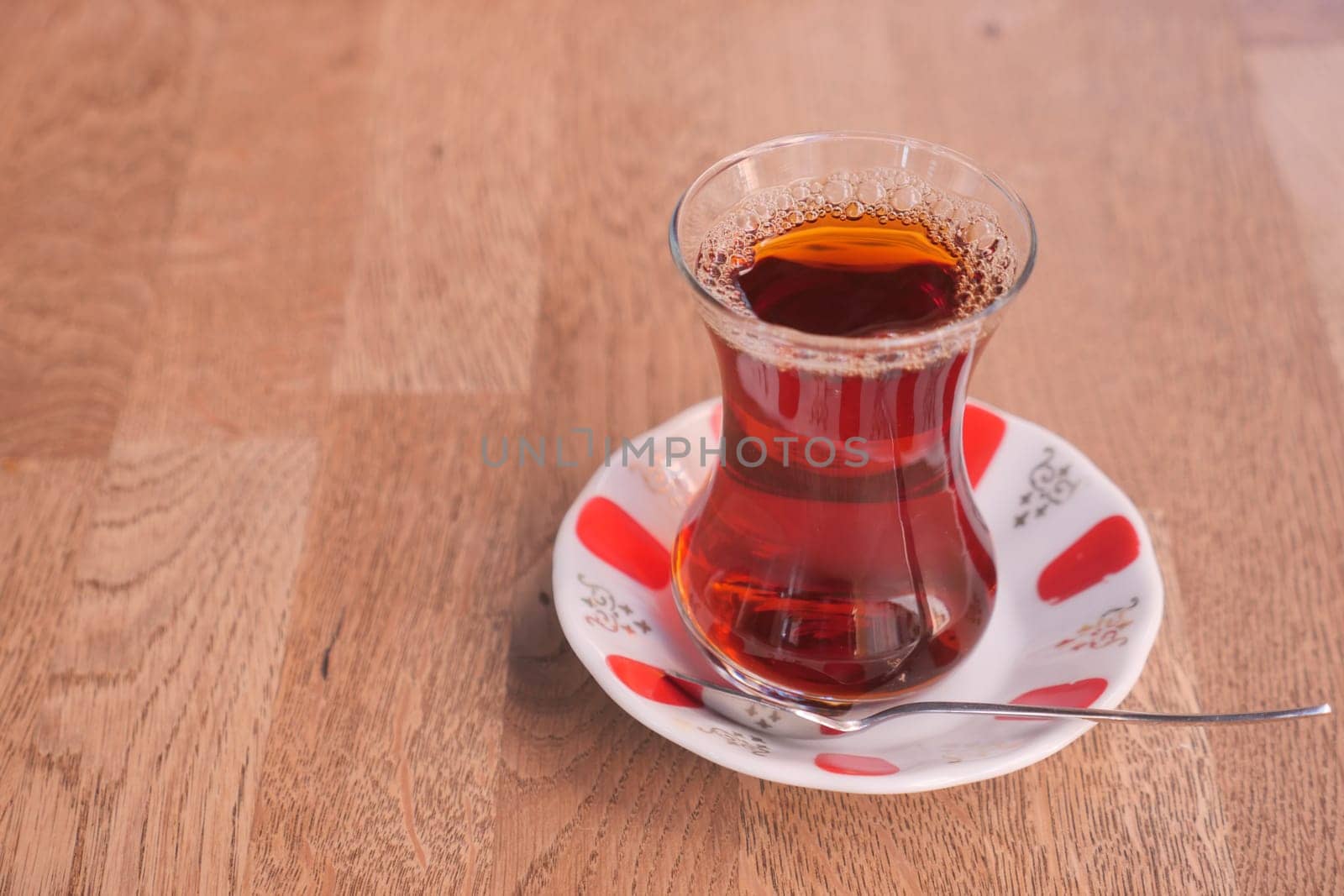 Traditional turkish tea on white table