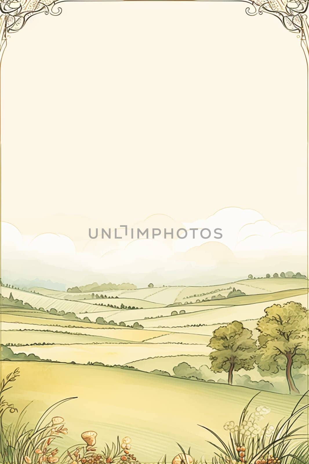 Book cover, digital paper illustration and greeting card design, English countryside style blank vintage art background for printable stationery, book page and ebook idea