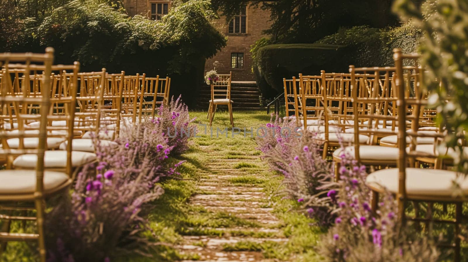 Wedding Ceremony Decorated with Lavender Flowers in the garden by Olayola